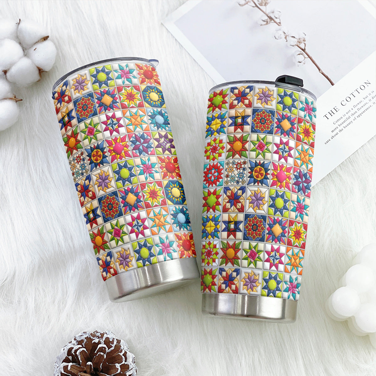 Sewing Lover 20 oz Tumbler Colorful Star Quilt Blocks