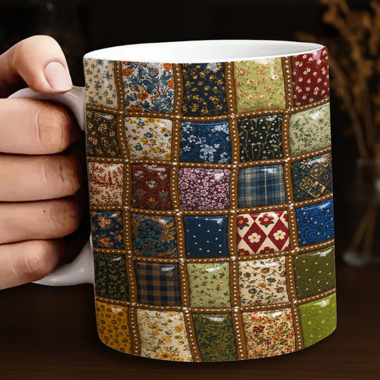 Sewing Lover Ceramic Mug Puffy Vintage Patchwork Garden Dreams
