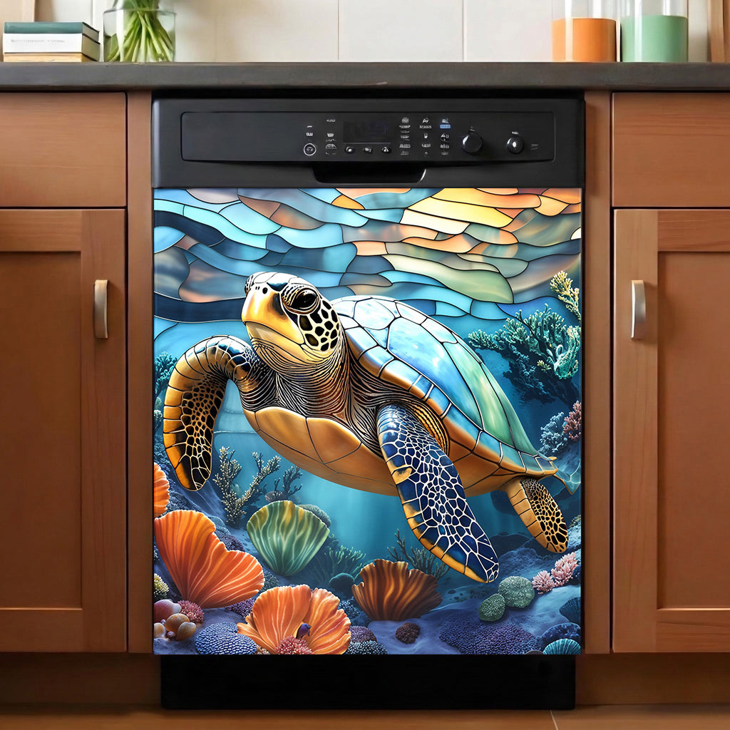Sea Turtle Magnetic Dishwasher Cover Turtle of the Coral Reef