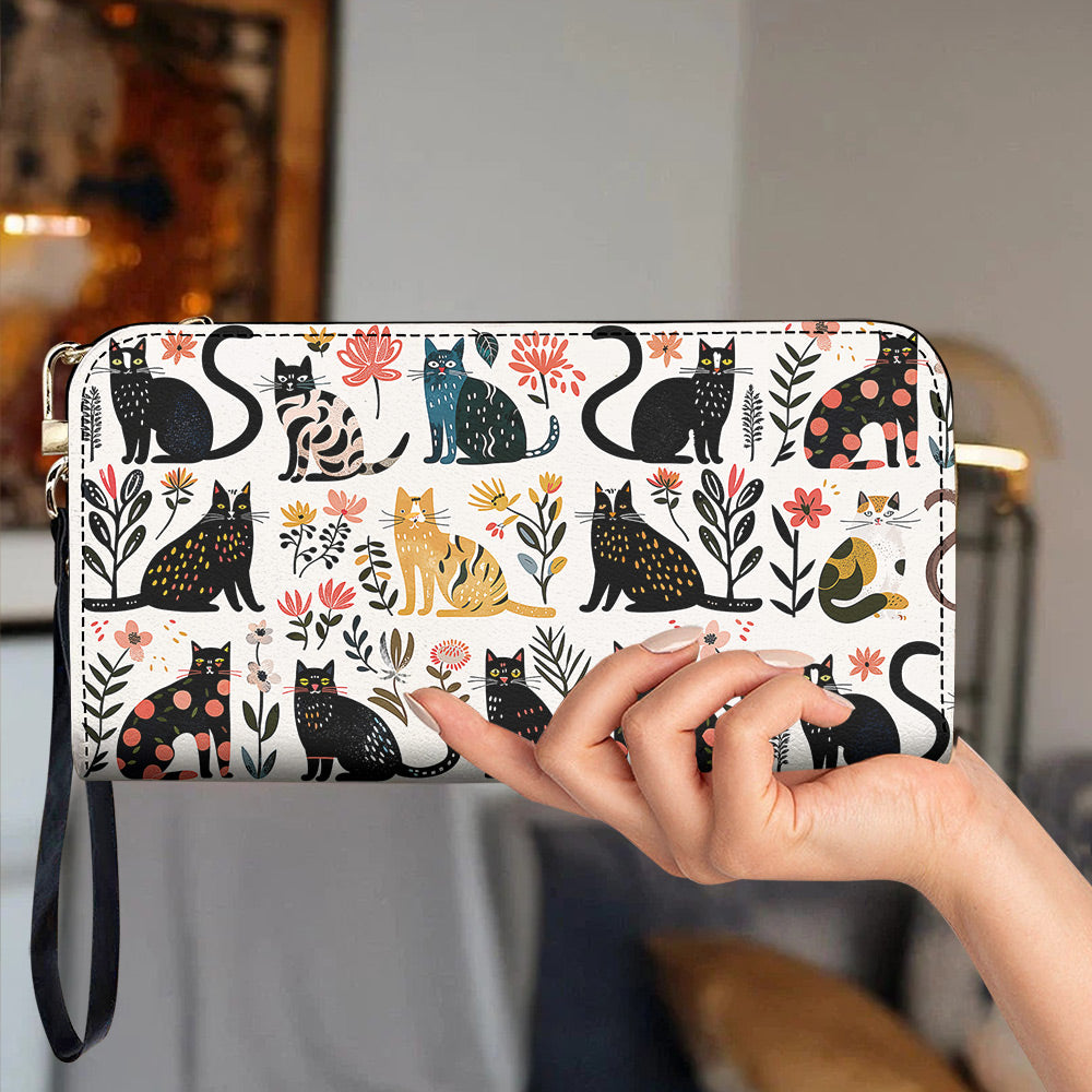 Cat Lovers Leather Wallet Botanical Cat Bliss