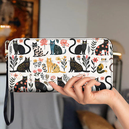 Cat Lovers Leather Wallet Botanical Cat Bliss