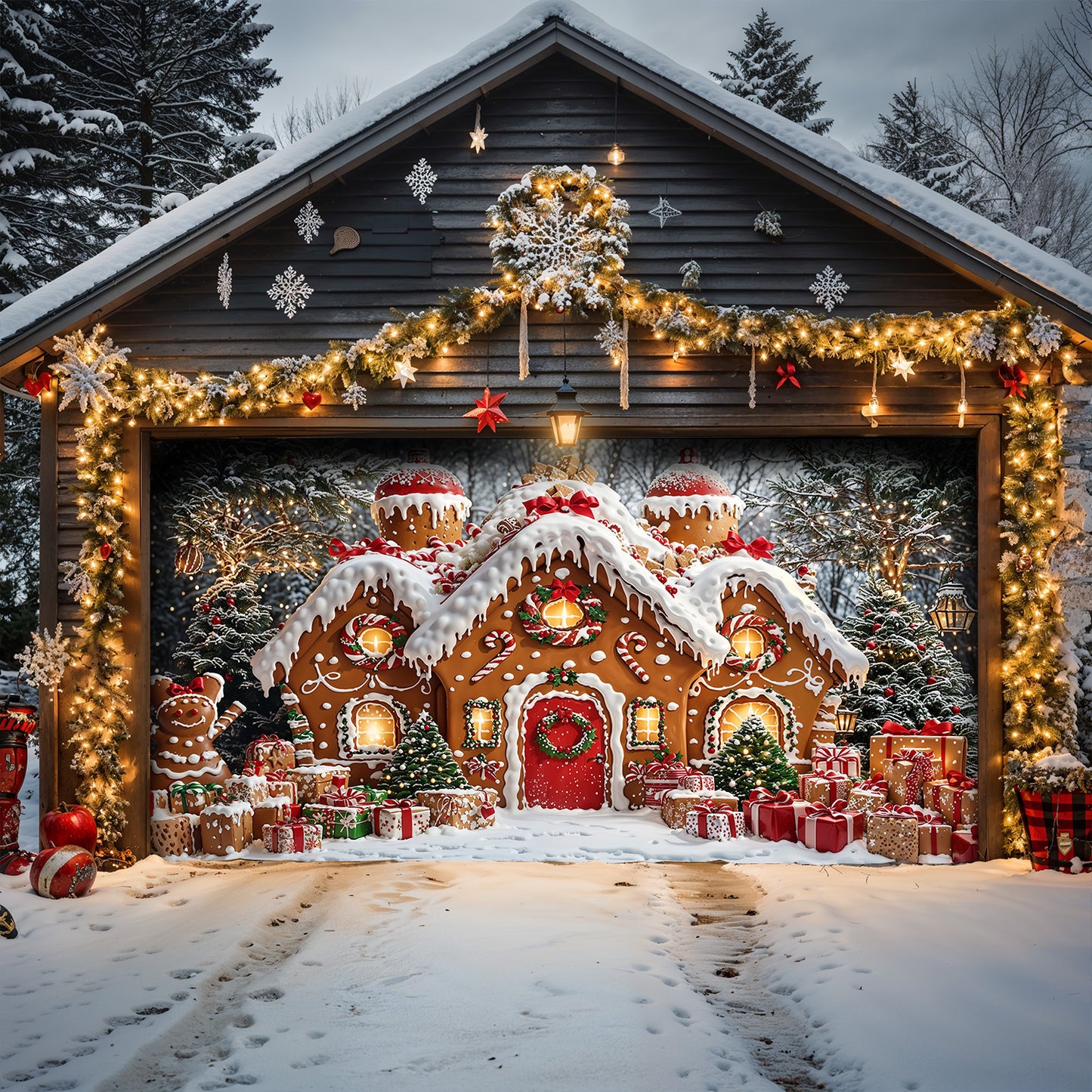 Christmas Garage Door Banner Decoration - Enchanted Gingerbread Wonderland