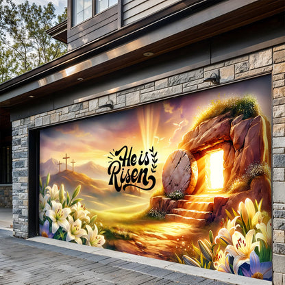 Christian Easter Garage Door Banner Decoration - 'He Is Risen' Dawn of Resurrection