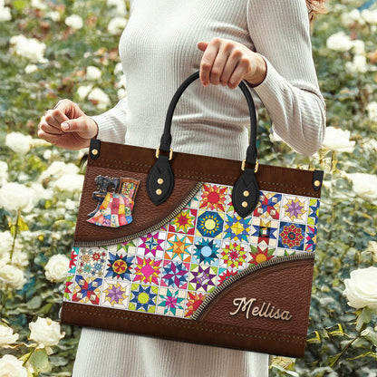 Sewing Lover Leather Handbag Personalized Colorful Quilt Blocks
