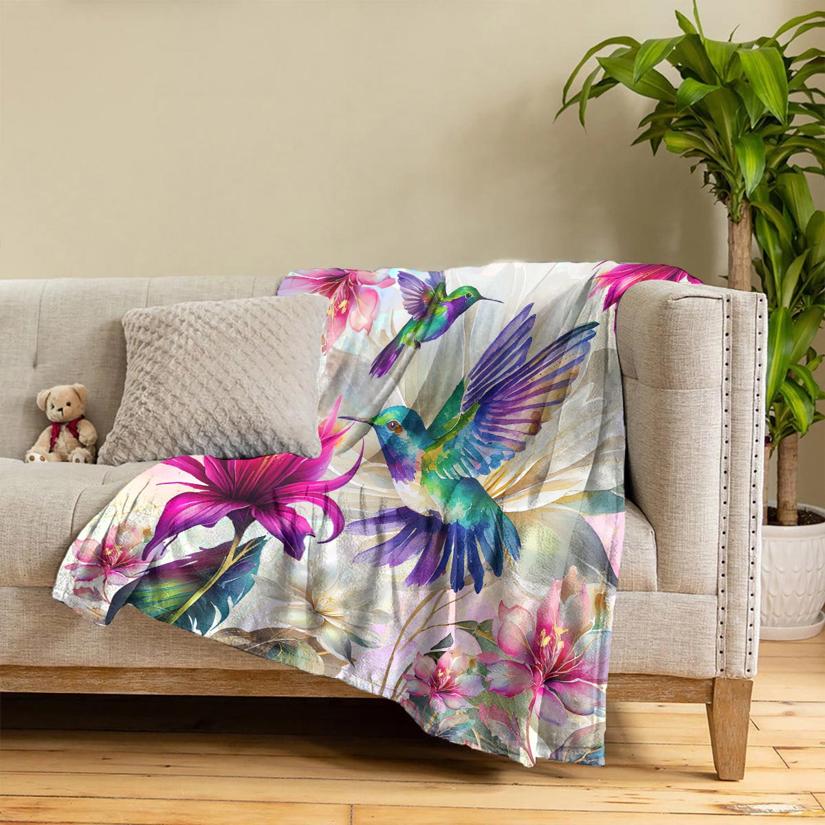 Hummingbird Fleece Blanket Hummingbirds With Floral Symphony
