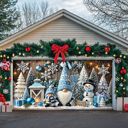 Christmas Garage Door Banner Decoration - Winter Wishes in a Gnome Wonderland