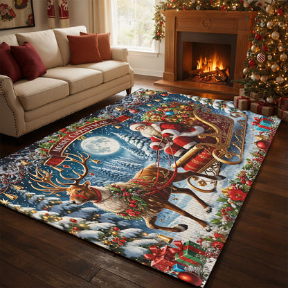 Christmas Area Rug Santa’s Sleigh Ride Spreading Cheer on a Winter’s Eve