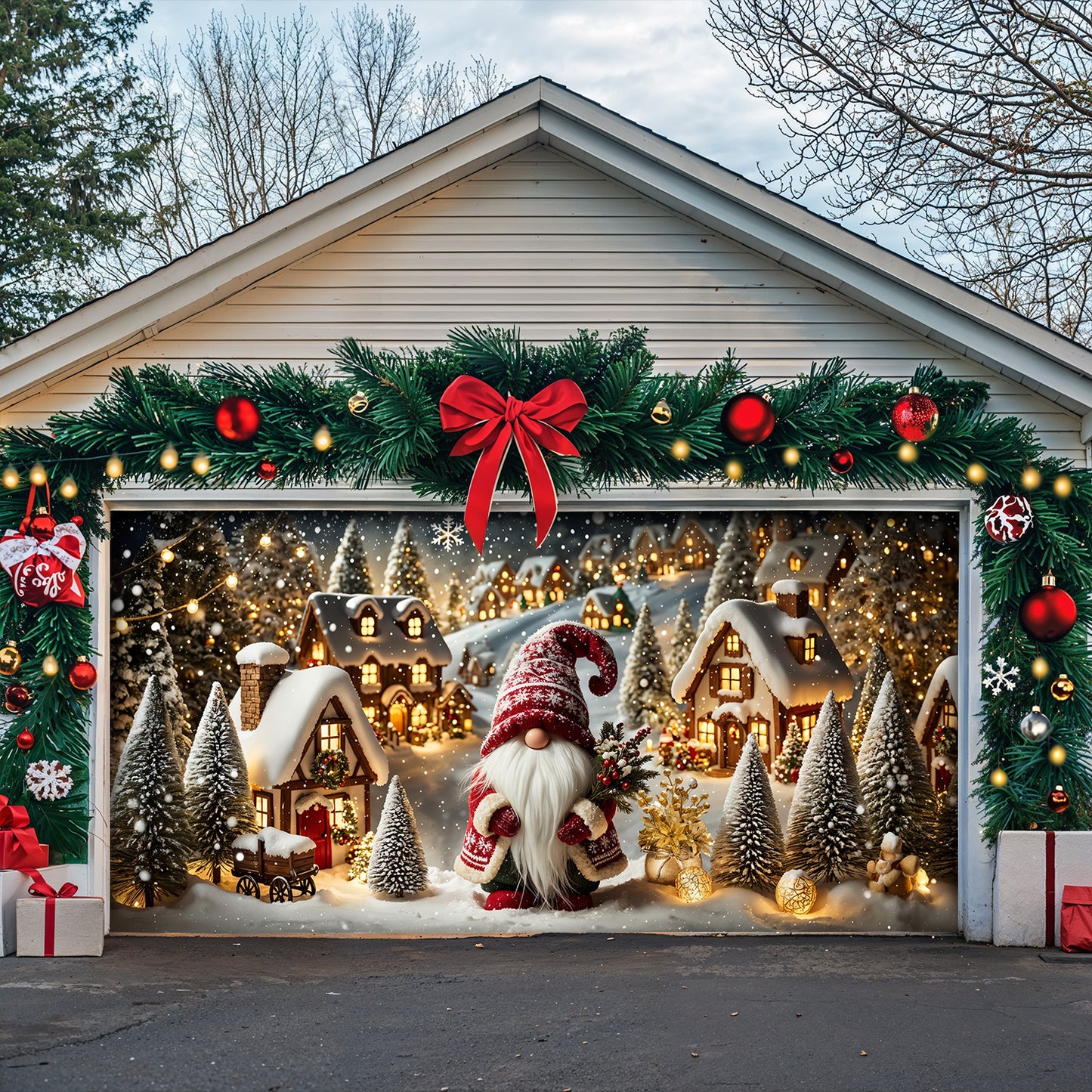 Christmas Garage Door Banner Decoration - Gnome of the Enchanted Christmas Village