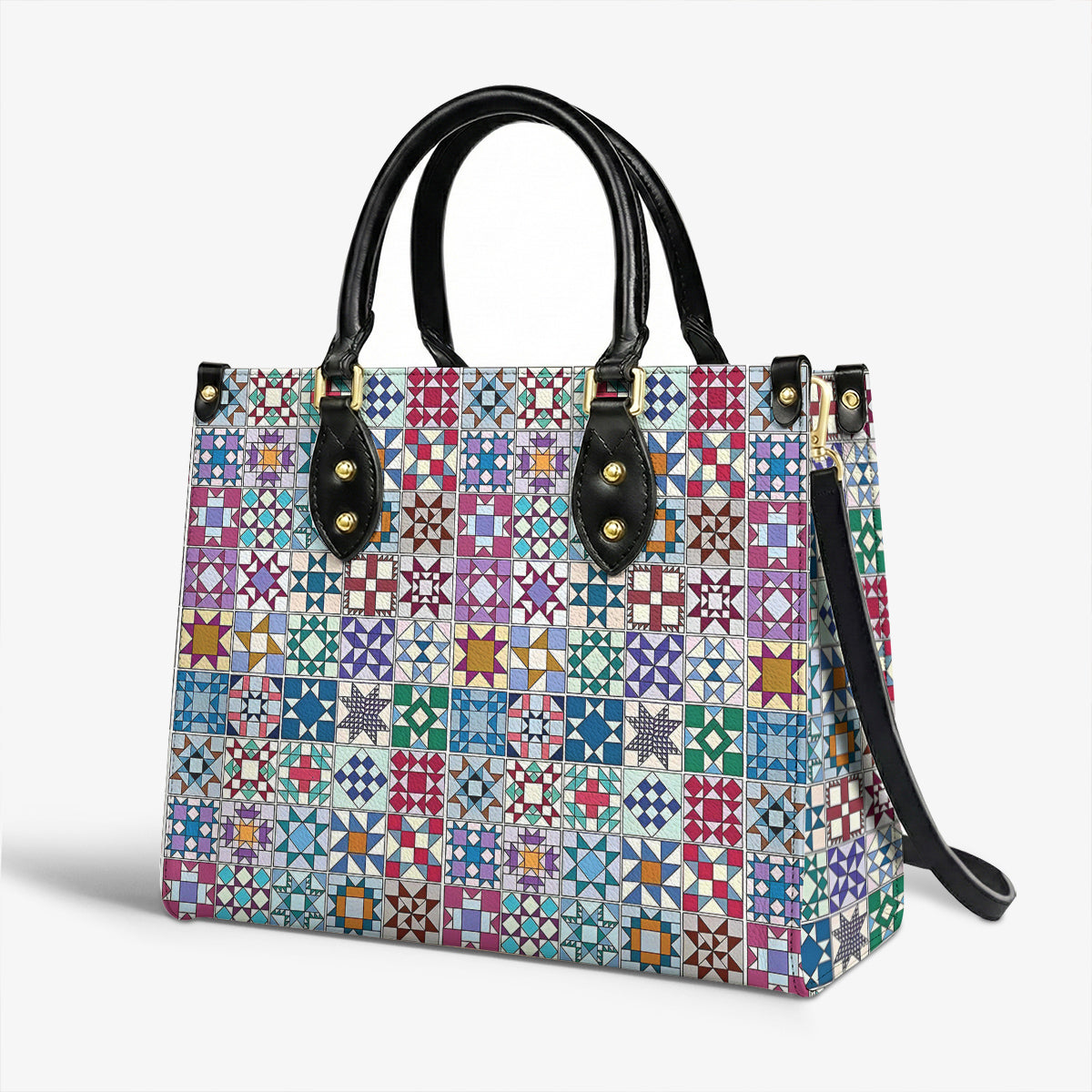 Sewing Lover Leather Handbag Traditional Quilt Blocks