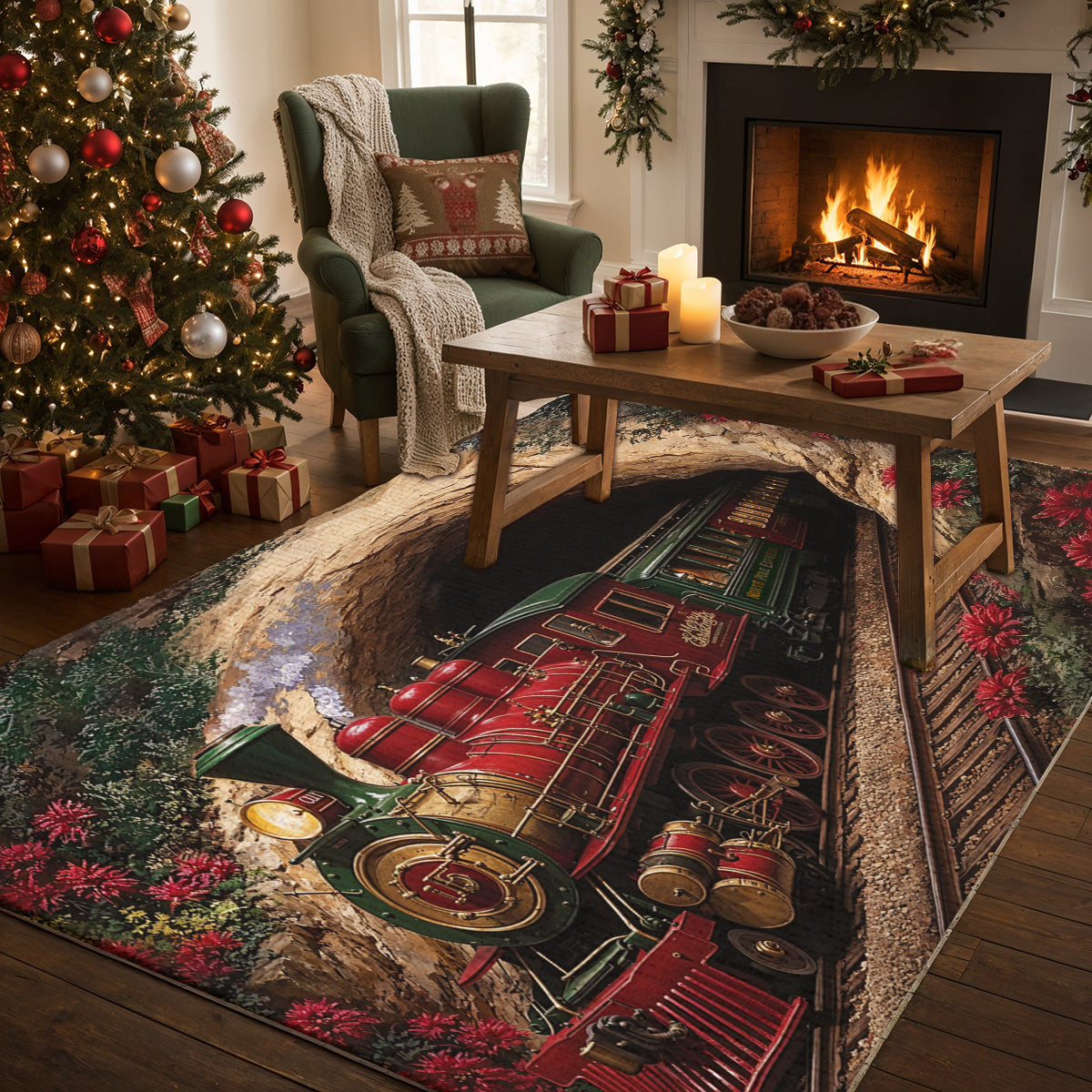 Christmas Area Rug The Enchanted Christmas Railway