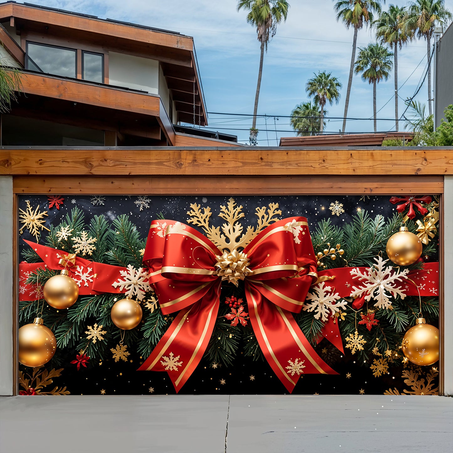 Christmas Garage Door Banner Decoration - Red Ribbon Magic Wrapped in Joy