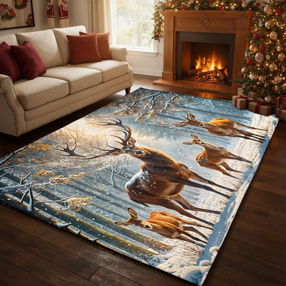 Nature Area Rug Majestic Reindeer Family in Winter Wonderland