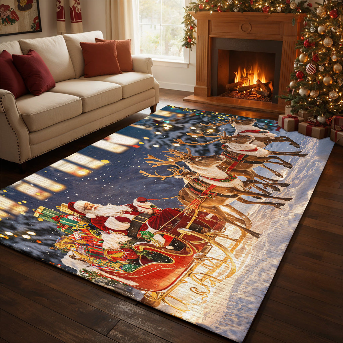 Christmas Area Rug Santa’s Magical Sleigh