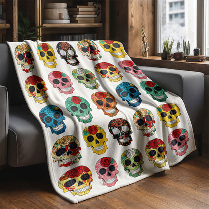 Skull Fleece Blanket Colorful Rose Sugar Skulls
