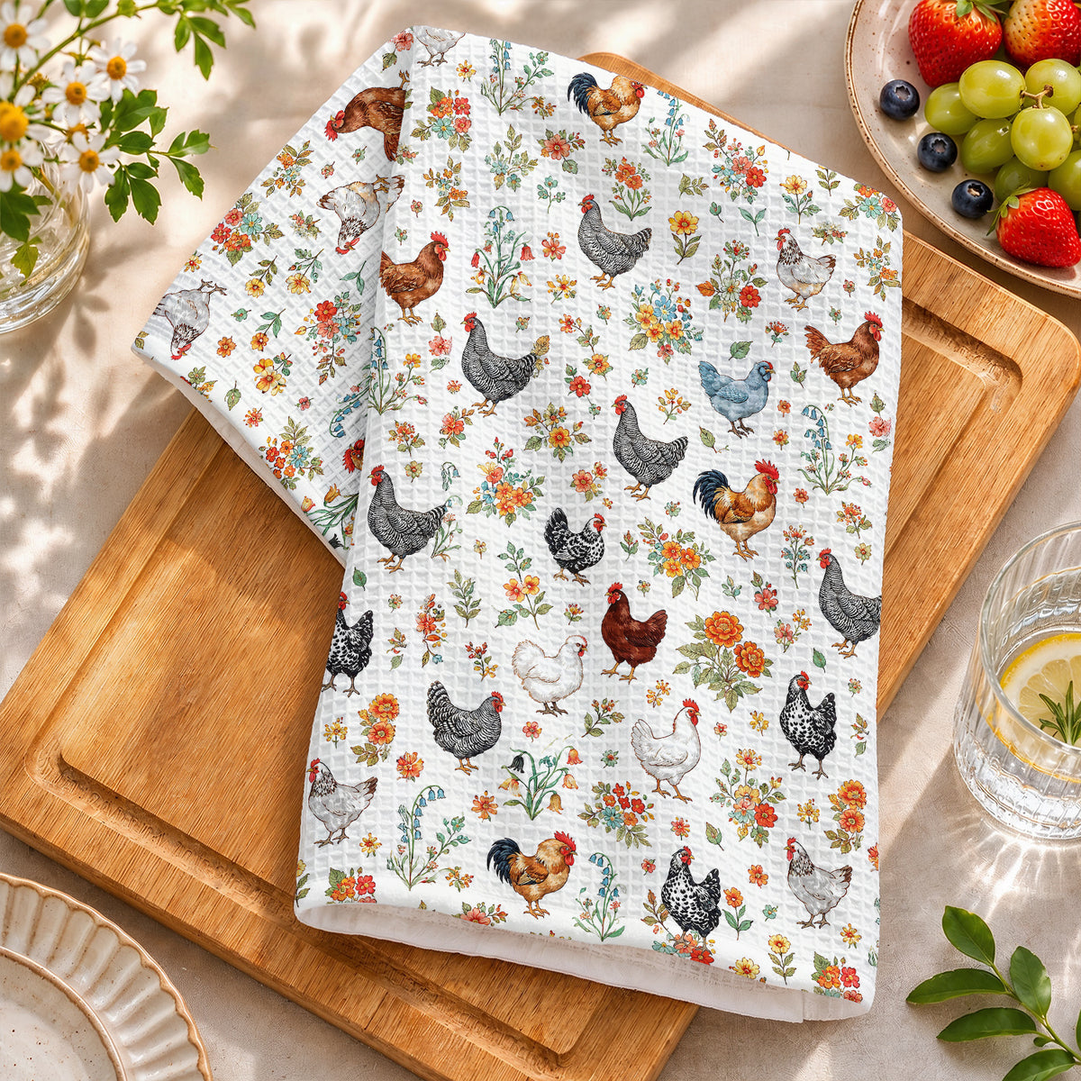 Chicken Kitchen Towel Floral Chicken