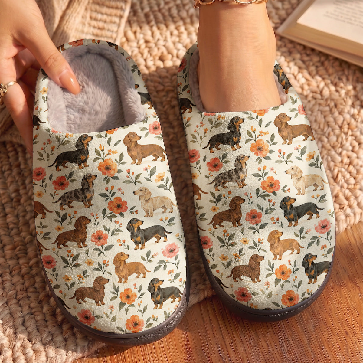 Dachshund Fleece Lined Slippers Dachshund & Wildflower