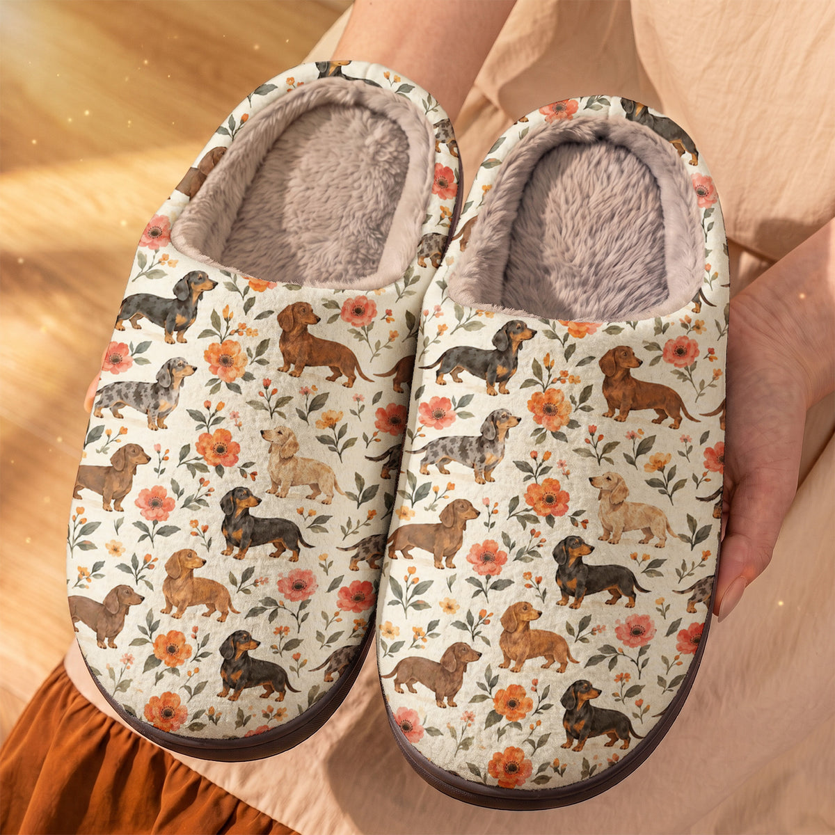Dachshund Fleece Lined Slippers Dachshund & Wildflower