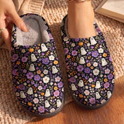 Halloween Fleece Lined Slippers Enchanted Ghost Garden