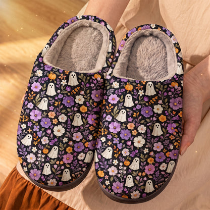 Halloween Fleece Lined Slippers Enchanted Ghost Garden