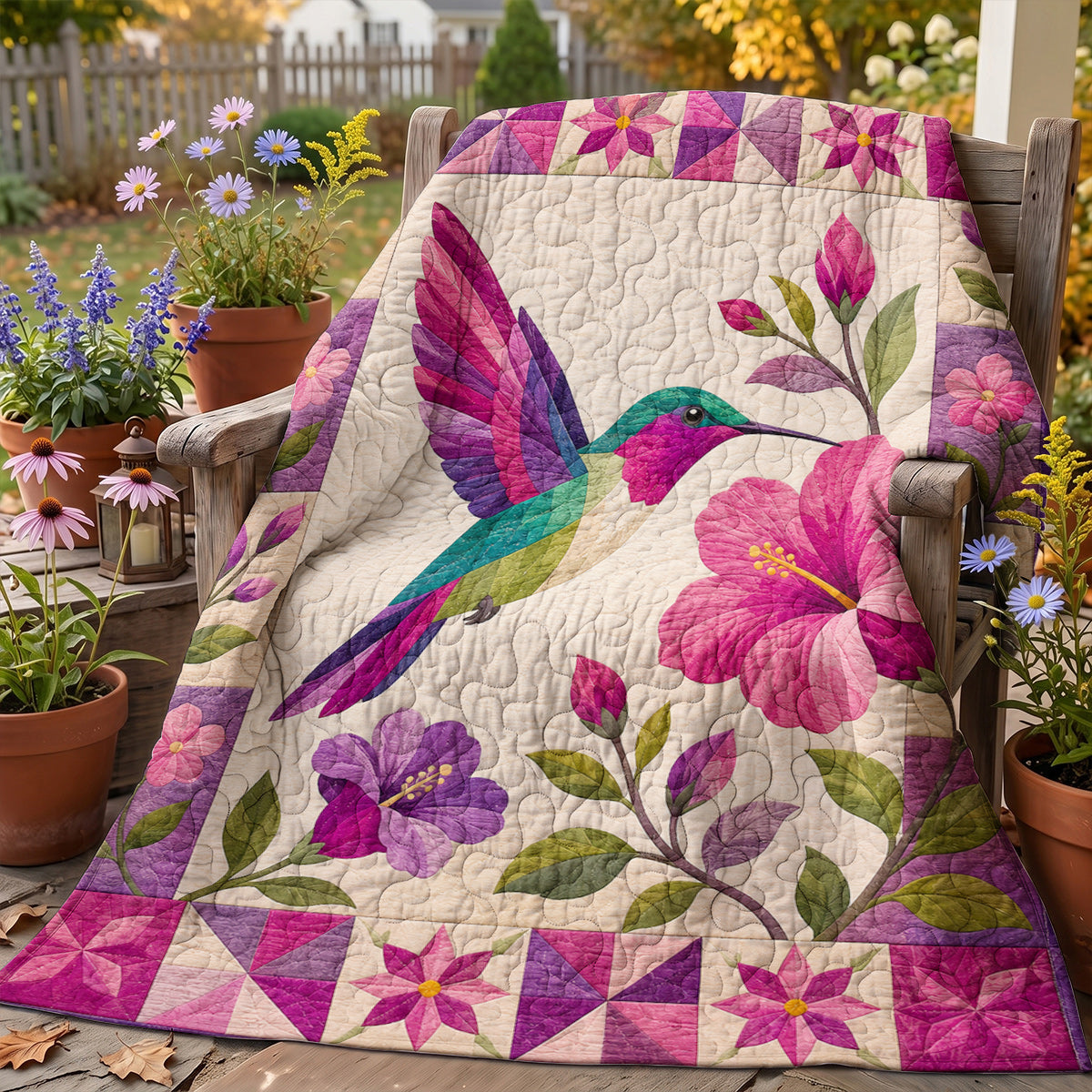 Hummingbird Quilted Blanket Hummingbird Garden Bloom