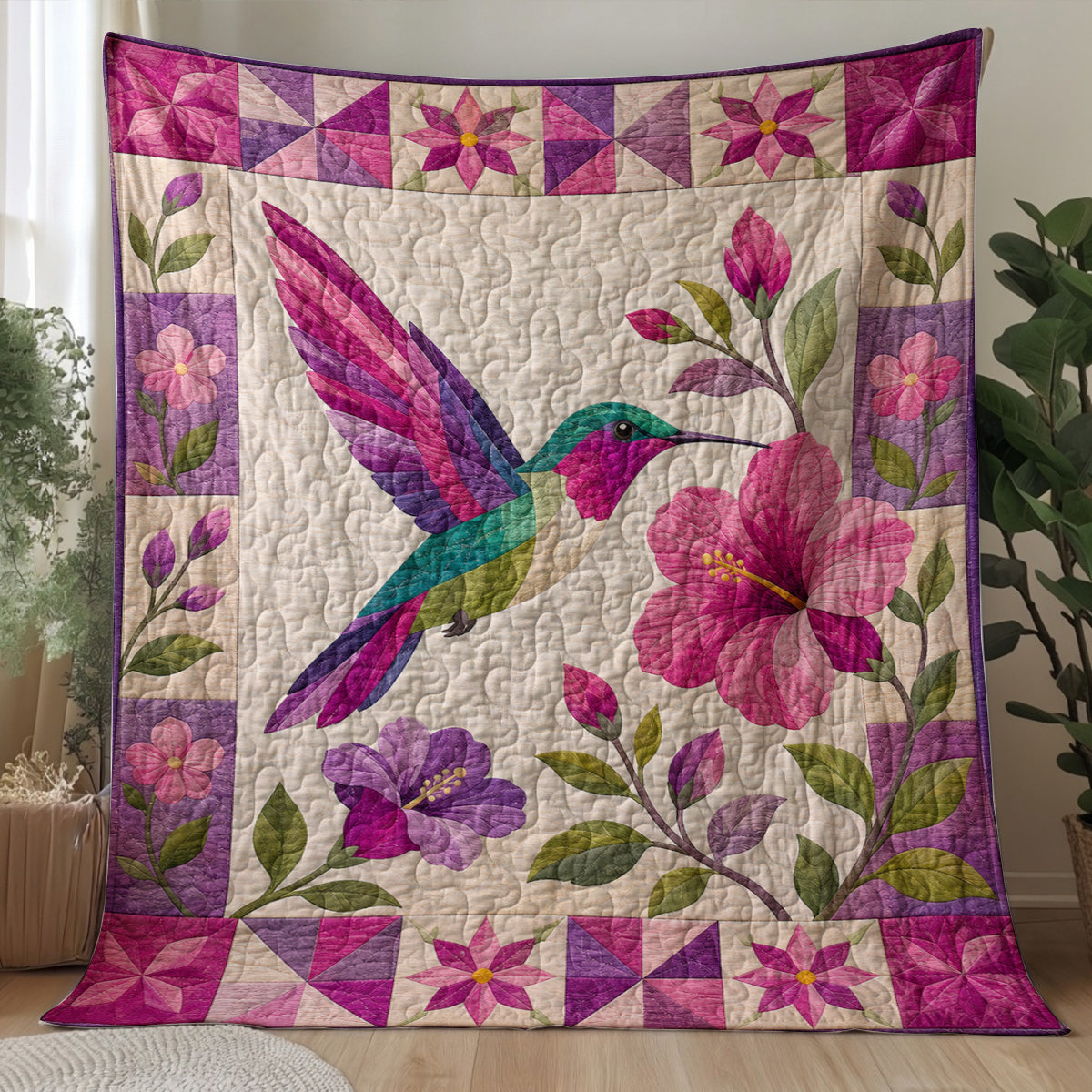 Hummingbird Quilted Blanket Hummingbird Garden Bloom