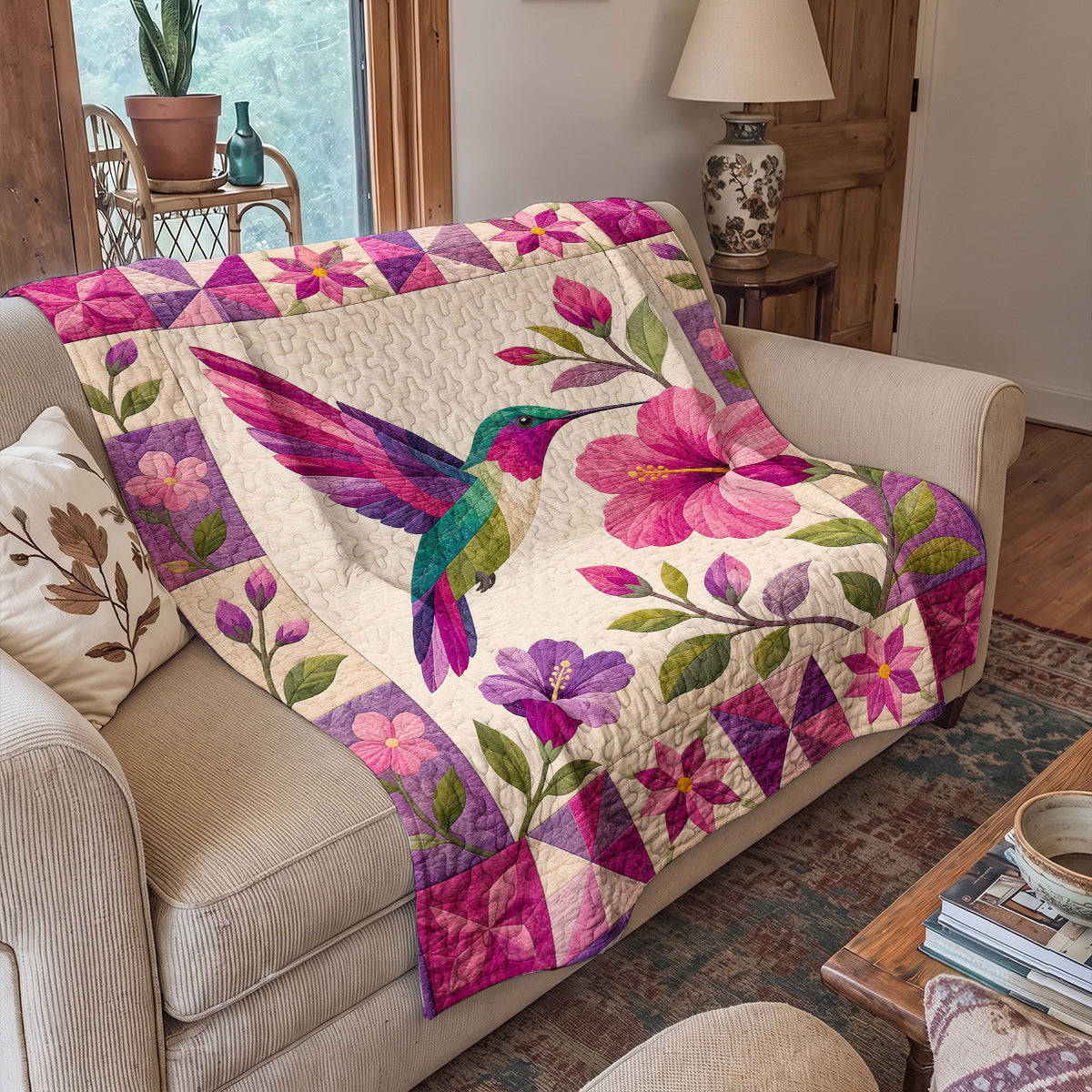 Hummingbird Quilted Blanket Hummingbird Garden Bloom