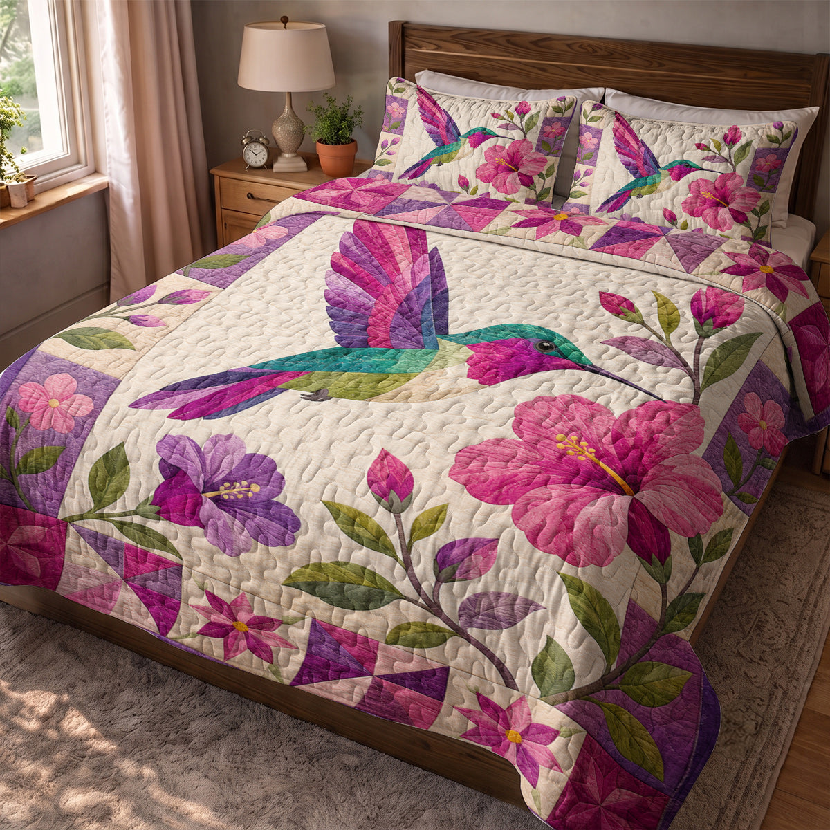 Hummingbird Quilted Blanket Hummingbird Garden Bloom