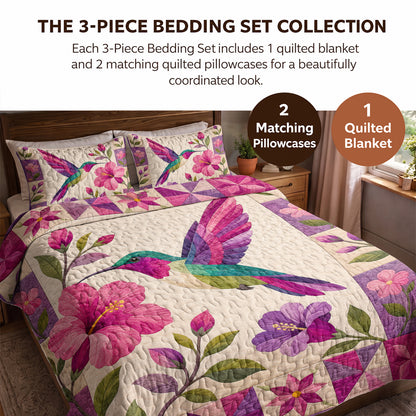 Hummingbird Quilted Blanket Hummingbird Garden Bloom