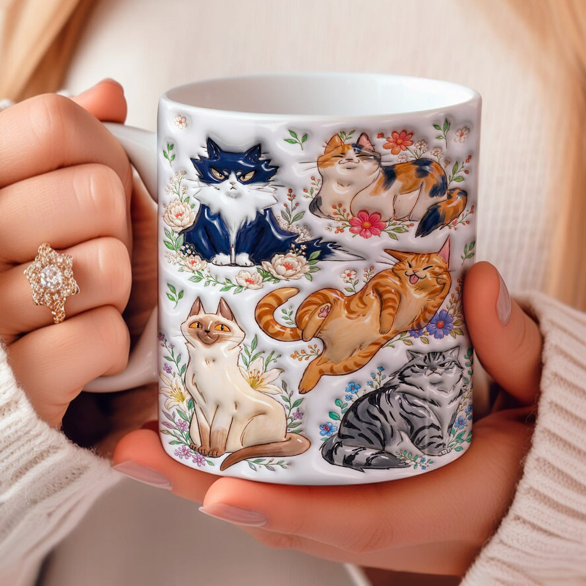 Cat Ceramic Mug Garden Cats