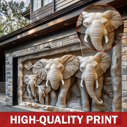 Elephant Family Garage Door Banner Decoration - Elephant Home Rhythm