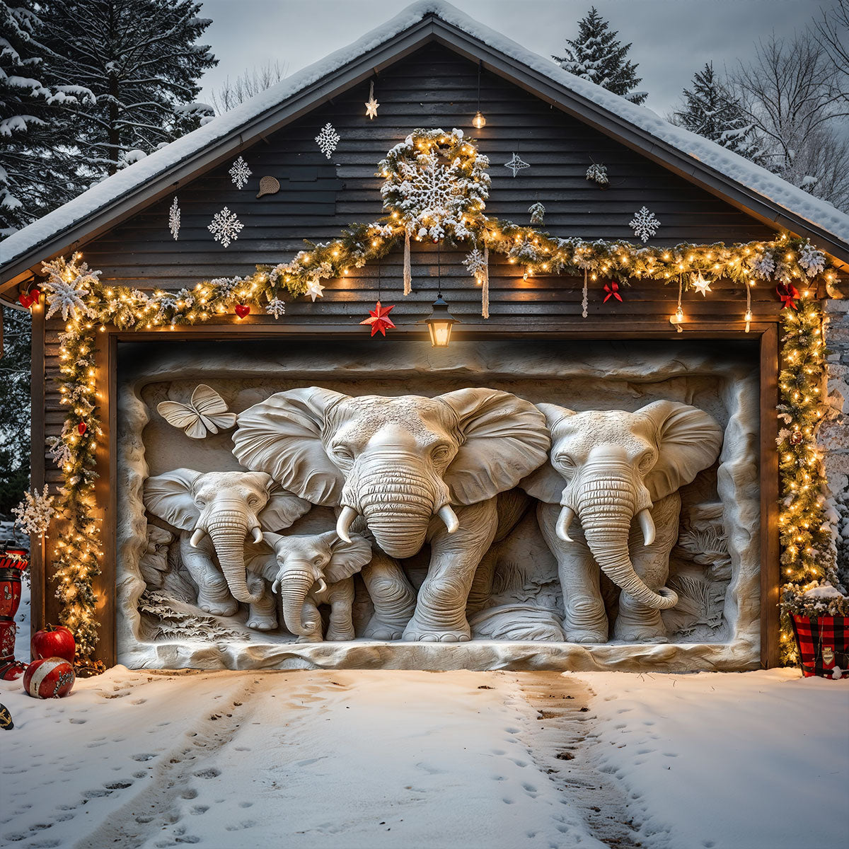 Elephant Family Garage Door Banner Decoration - Elephant Home Rhythm
