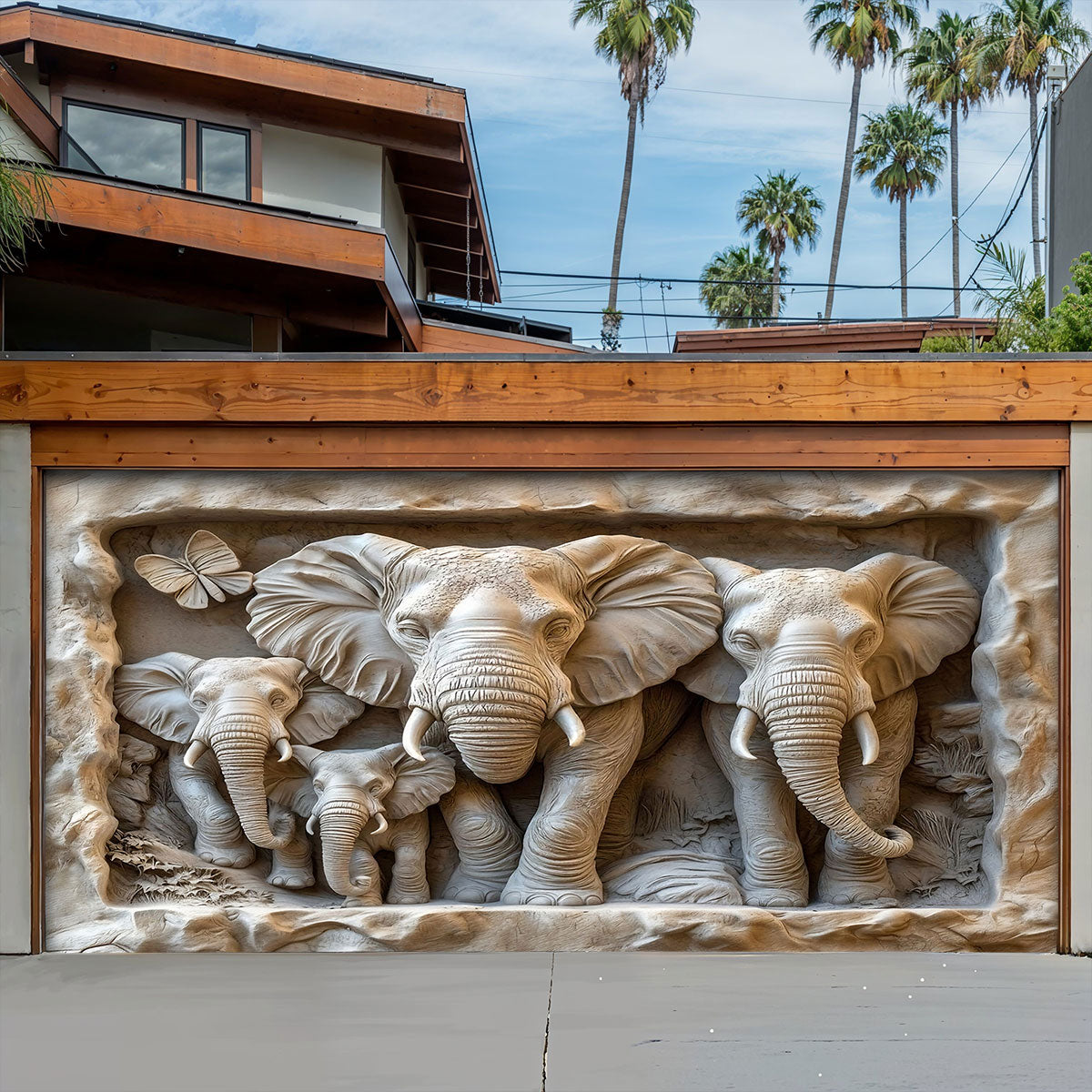 Elephant Family Garage Door Banner Decoration - Elephant Home Rhythm