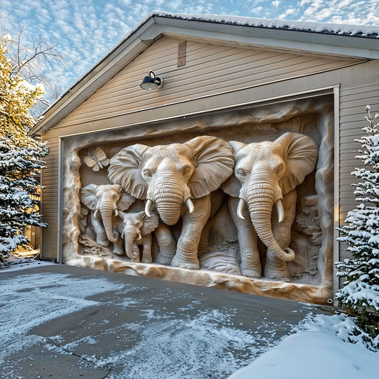 Elephant Family Garage Door Banner Decoration - Elephant Home Rhythm