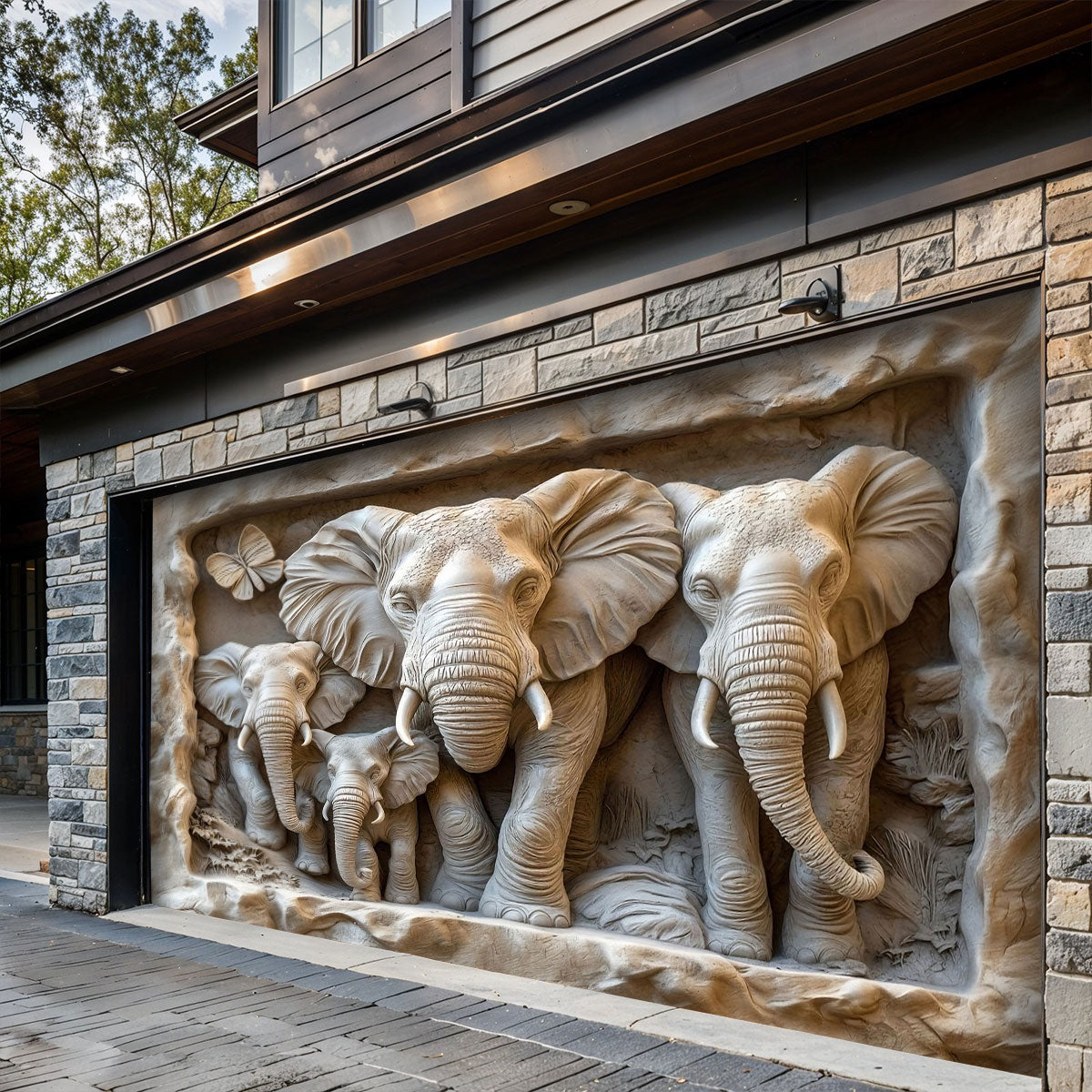 Elephant Family Garage Door Banner Decoration - Elephant Home Rhythm