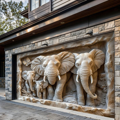 Elephant Family Garage Door Banner Decoration - Elephant Home Rhythm