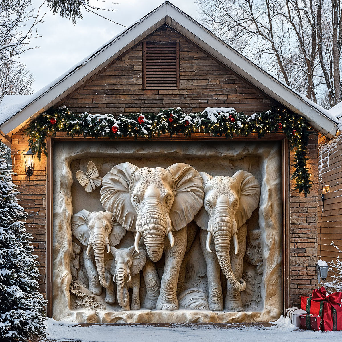 Elephant Family Garage Door Banner Decoration - Elephant Home Rhythm