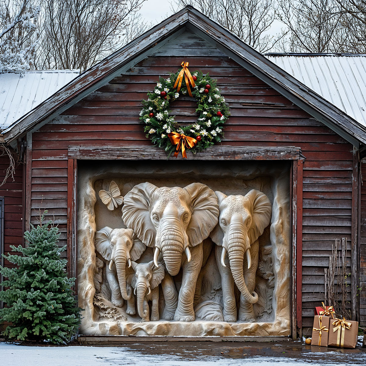 Elephant Family Garage Door Banner Decoration - Elephant Home Rhythm