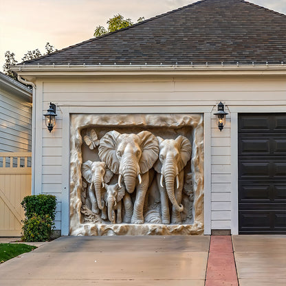 Elephant Family Garage Door Banner Decoration - Elephant Home Rhythm