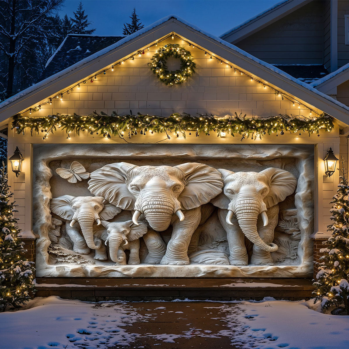 Elephant Family Garage Door Banner Decoration - Elephant Home Rhythm