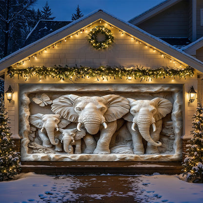 Elephant Family Garage Door Banner Decoration - Elephant Home Rhythm