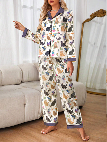 Cat Classic Pajama Set Garden Whiskers Purple