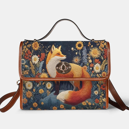 Fox Satchel Handbag Faux-Embroidered Fox Floral