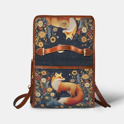 Fox Satchel Handbag Faux-Embroidered Fox Floral