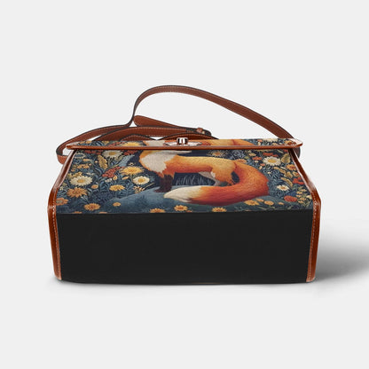 Fox Satchel Handbag Faux-Embroidered Fox Floral