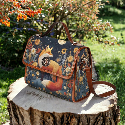 Fox Satchel Handbag Faux-Embroidered Fox Floral