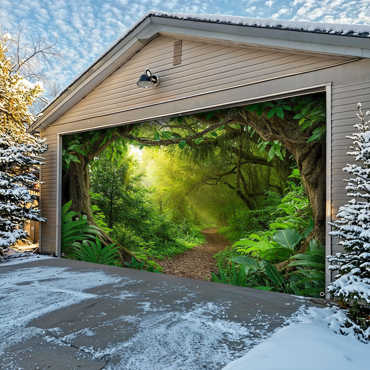 Nature & Forest Garage Door Banner Decoration - The Evergreen Gateway