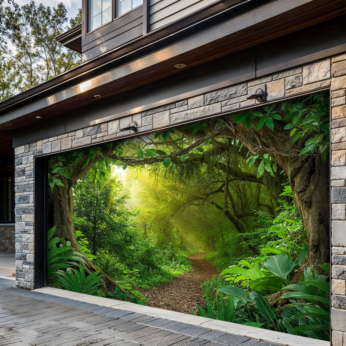 Nature & Forest Garage Door Banner Decoration - The Evergreen Gateway
