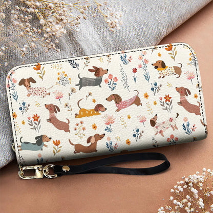 Dachshund Leather Wallet Happy Field Flowers