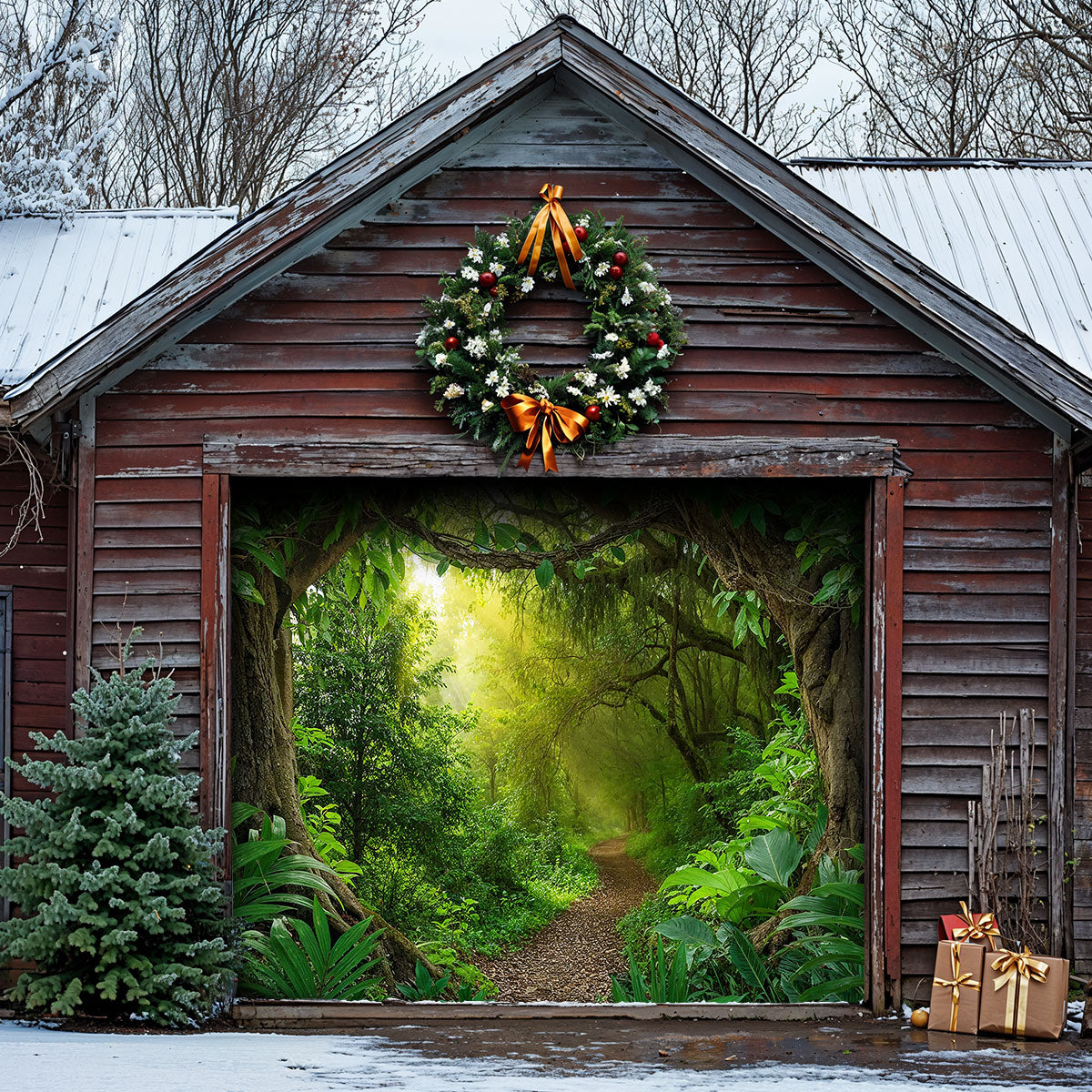 Nature & Forest Garage Door Banner Decoration - The Evergreen Gateway