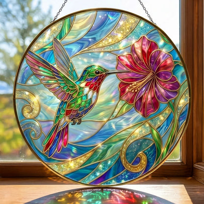 Vibrant Hummingbird Round 3D Glass Suncatcher – Bird Lover Gift & Window Décor
